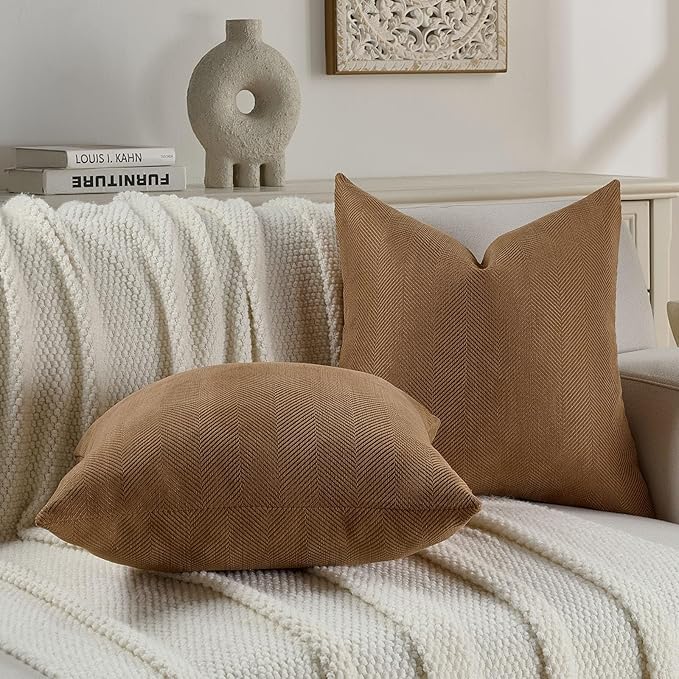 FUTEI Rust Chenille Throw Pillow Covers 20x20 Inch Set of 2,Soft Wide Chevron Textured Cushion Case,Farmhouse Home Decor for Couch Bed Living Room