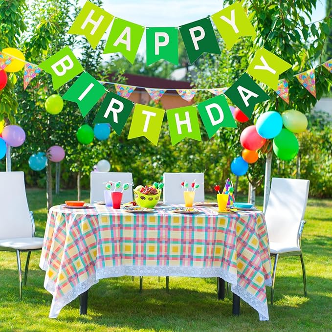 Happy Birthday Banner, Green Colors Birthday Party Banner Assembled Garland Bunting Flags Women Men Girl Boy Party Hanging Decorations Indoor/Outdoor Supplies