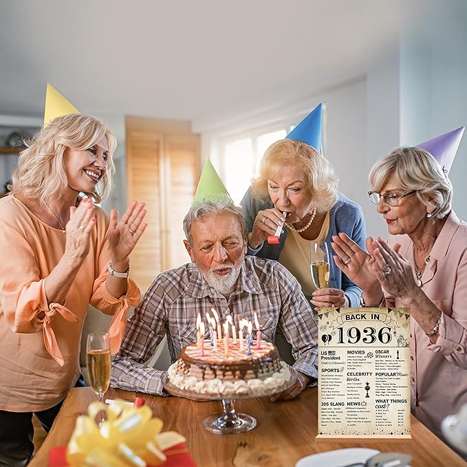 DARUNAXY 90th Birthday Party Decorations, Vintage Back in 1936 Poster Acrylic Sign with Stand 90 Year Old Party Supplies for Men& Women Vintage 1936 Table Decor 90th Anniversary Class Reunion Gifts