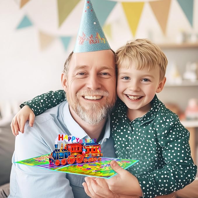 GREETING ART Happy Birthday Train Pop Up Card,3D Greeting Card for Birthday, Pop Up Birthday Card for Kids Boys Men Grandson Friends Daughter Son (Train Birthday Card)