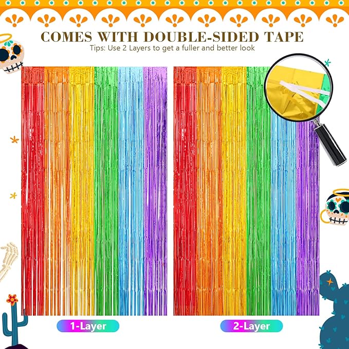 4Pack Rainbow Backdrop Curtains,13.2x8.3ft Colofull Party Decorations, Metallic Tinsel Backdrop Fringe Curtains Party Streamer, Rainbow Streamers Party for Wedding Birthday Engagement Decors