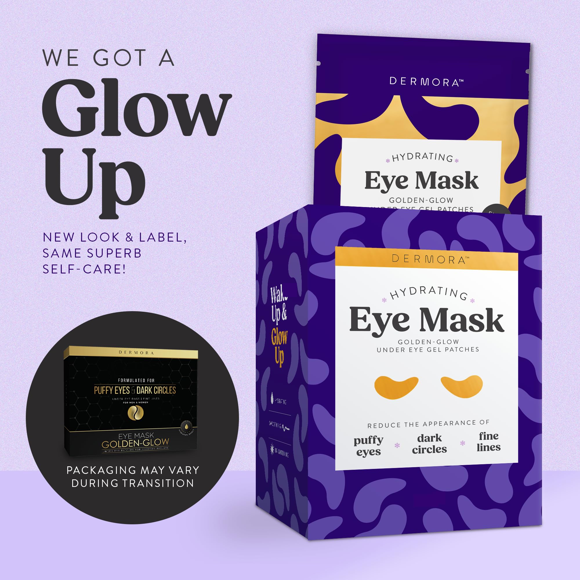 DERMORA Golden Glow Under Eye Patches - 100 Pairs Individually Packed