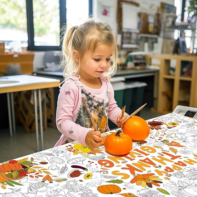Tbsone Fall Thanksgiving Coloring Tablecloth Poster - 30x72 Inches Giant Paper Banner for Kids - Thanksgiving Crafts, Activities - Ideal for Fall Thanksgiving Party Decorations and Games