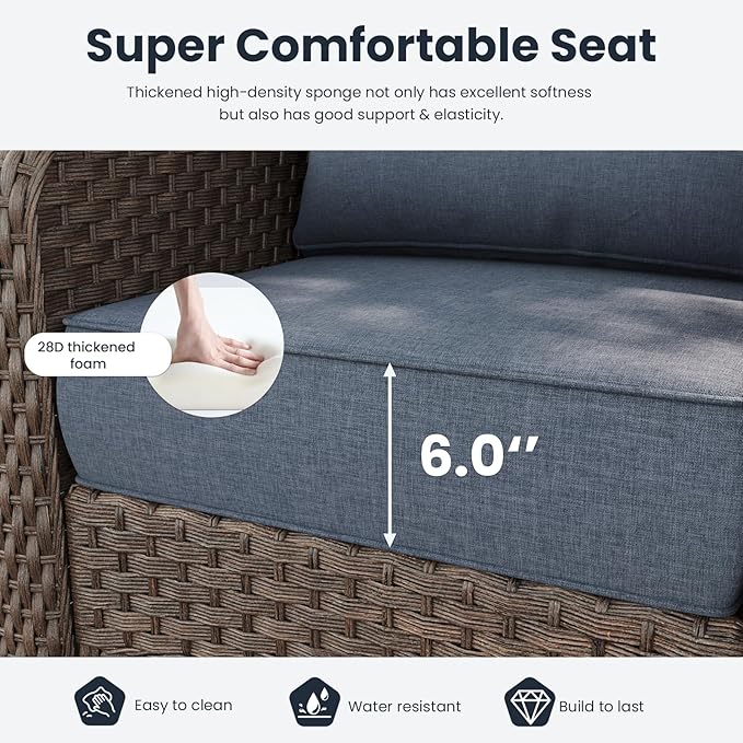 10 Pieces Outdoor Patio Furniture Sets with Rocking Swivel Chairs with 6-inch Thick Cushion and Fire Pit Table for Deck Lawn