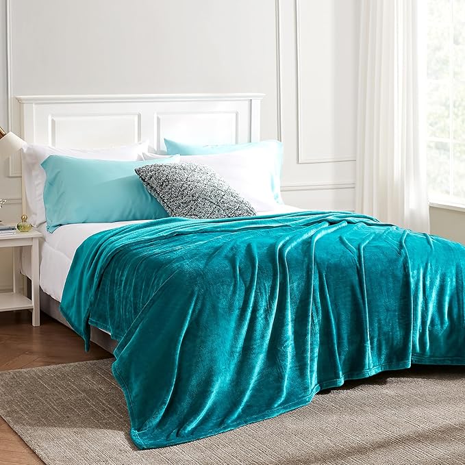 Hansleep Fleece Queen Blanket for Bed Fleece Teal, Queen Size Super Soft Flannel Fuzzy Plush Cozy Blanket for All Seasons, Teal, Queen 90x90 Inches
