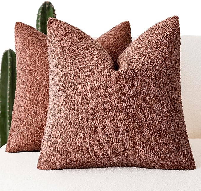Foindtower Pack of 2, Decorative Textured Boucle Throw Pillow Covers Accent Solid Pillow Cases Cozy Soft Couch Cushion Case for Chair Sofa Bedroom Living Room Home Decor 22x22 Inch Orange Rust Red