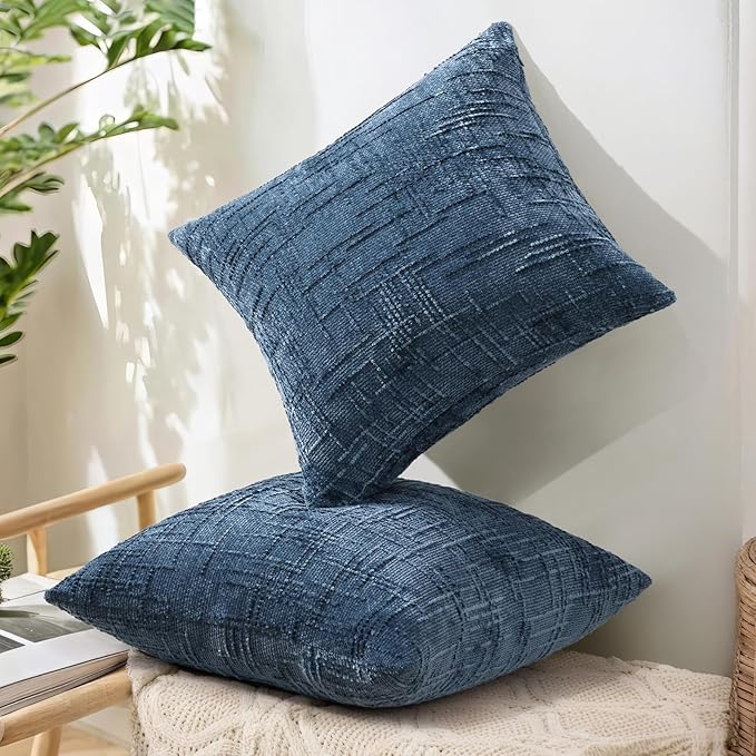 decorUhome Navy Blue Chenille Throw Pillow Covers 24x24 Set of 2 Thick Textured Slubby Couch Pillow Covers Farmhouse Accent Modern Neutral Decorative Pillow Cases for Bed Sofa Living Room