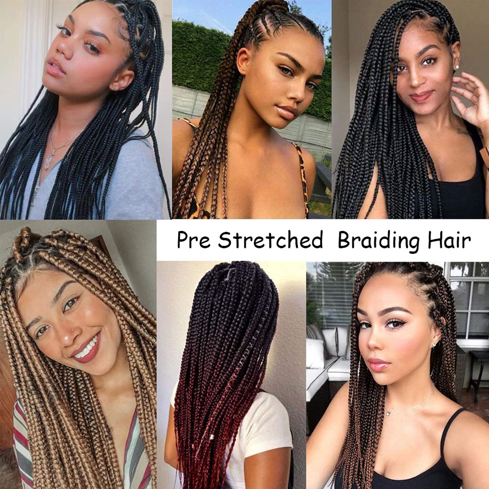Liang Dian Pre Stretched Braiding Hair Ombre 30 Inch 8 Packs Synthetic Crochet Braids Hot Water Setting Professional Soft Yaki Texture Synthetic Hair Extensions(1B/Bug)