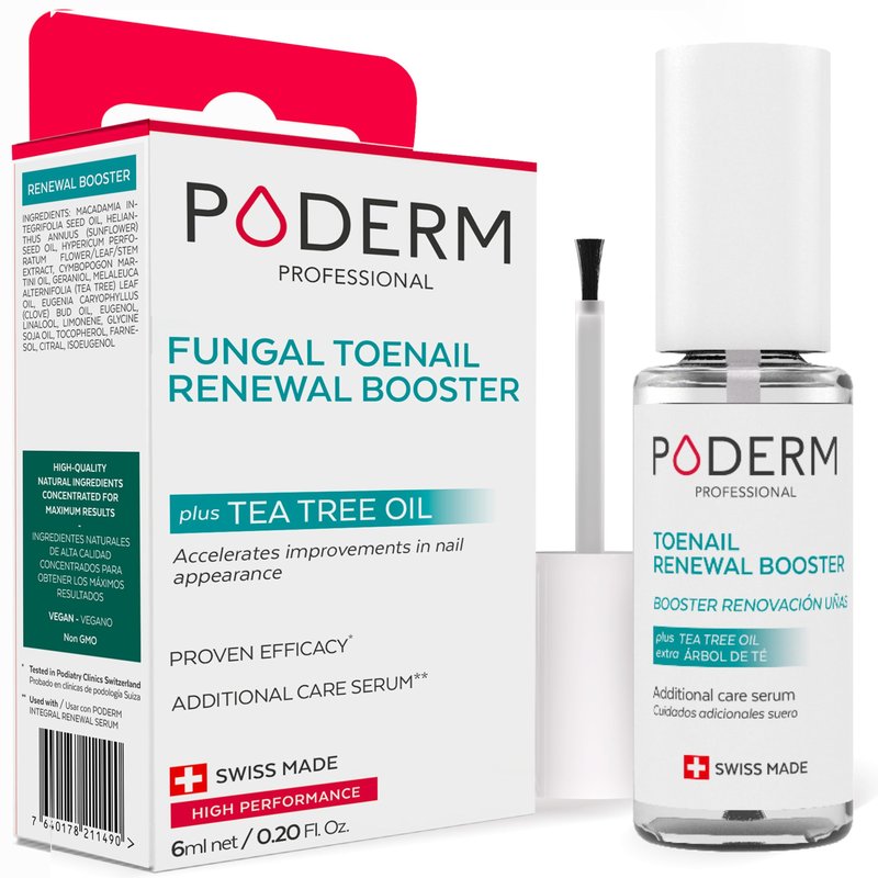 PODERM – TOENAIL RENEWAL BOOSTER – TEA TREE oil-serum - Restores Appearance of Discolored/Damaged Nails – Toe and Fingernail Repair – 100% Natural Ingredients and Vegan – Express Renewal – Swiss Made