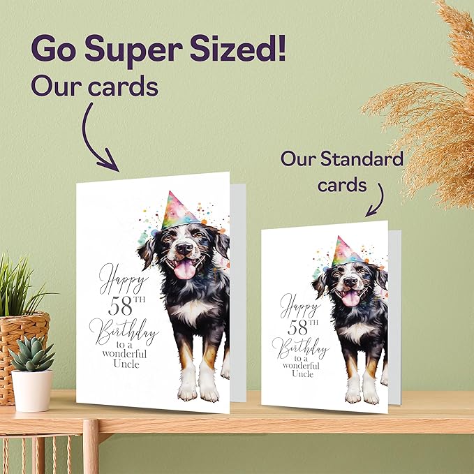 58th Birthday Cards for Uncle - Party Dog - Happy Birthday Card for 58 Year Old Uncle from Nephew Niece, 5x7 Inch Bday Men Man Him Greeting Cards Gift for Uncle Birthday Gifts