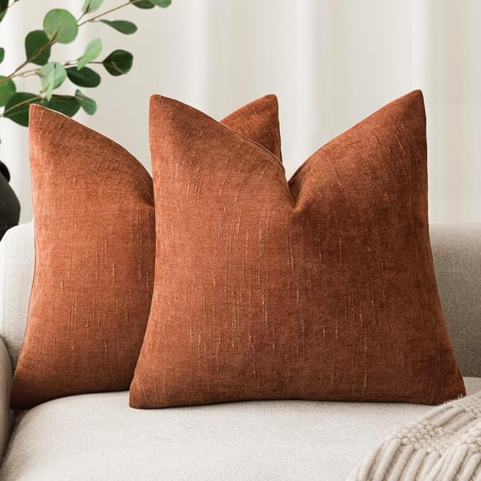 Foindtower Pack of 2 Soft Textured Throw Decorative Pillow Covers Square Accent Solid Cushion Cover Cozy Farmhouse Pillow Case with Zipper for Couch Sofa Bed Living Room 26x26 Inch, Burnt Orange