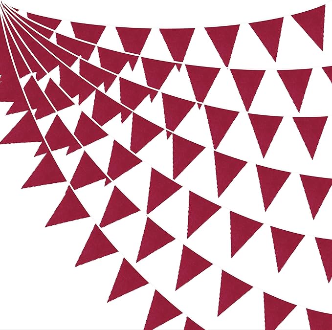 46Ft Burgundy Party Decorations Burgundy Burlap Banner Triangle Pennant Flag Linen Bunting Garland Streamers for Vintage Birthday Wedding Baby Shower Engagement Graduation Party Decorations