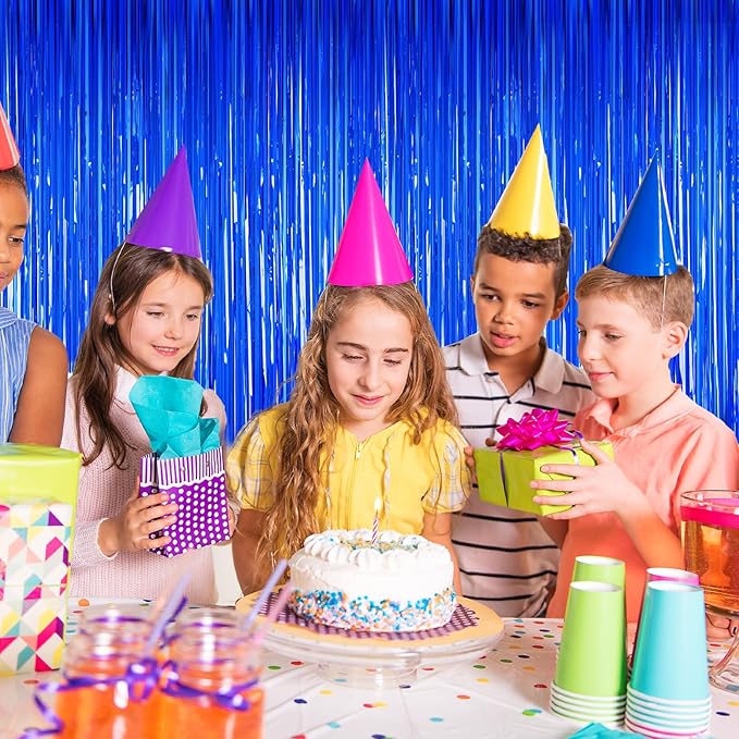 2Pack Blue Party Decorations, Blue Tinsel Backdrop Streamers Ocean Party Decor Door Streamers Birthday Wedding Decorations Tinsel Foil Fringe Curtains Photo Booth Props Bachelorette Anniversary Decors