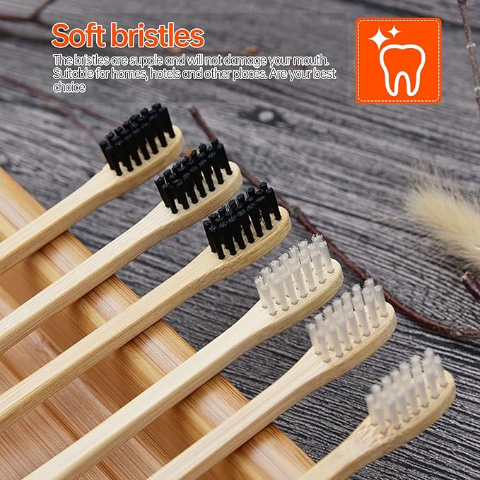NOLITOY 20Pcs Natural Toothbrushes Set Small Head Soft Bristles Black and White Biodegradable Manual Toothbrushes for Travel and Home Oral Care