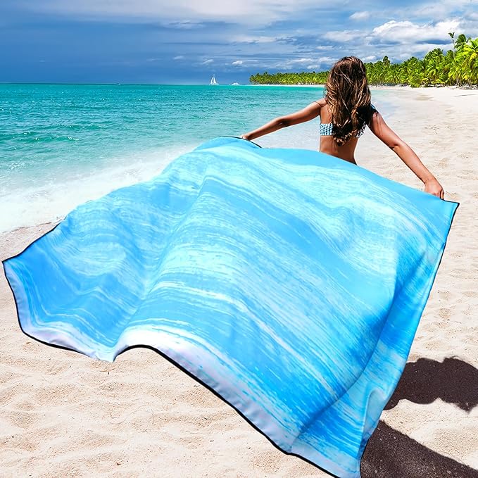 WIWIGO Beach Blanket Waterproof Sandproof Beach Mat 79" X 83"/10'x9'for 2-8 Adults Quick Drying Outdoor Picnic Mat Beach Accessories for Travel, Camping, Hiking