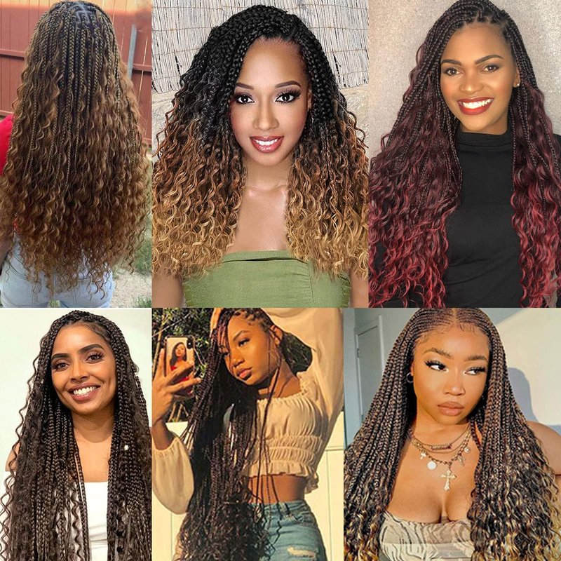 8 Packs Crochet Box Braids Hair-18 Inch Crochet Hair For Black Women Pre loople Crochet Hair with Curly Ends Goddess Box Braids Crochet Hair Braiding Hair Crochet Braids Hair for Black Women(1B/33/30)
