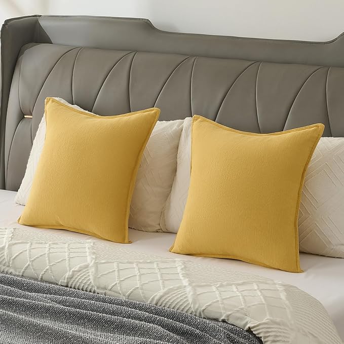 FUTEI Mustard Yellow Chenille Throw Pillow Covers 24x24 Inch Set of 2,Edges Double-Stitched European Cushion Cases,Modern Home Decor for Couch Living Room