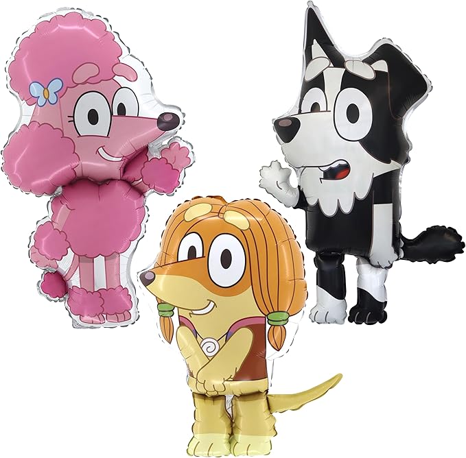 Toyland® Pack Of 3 Bluey Character Foil Balloons - 35" Mackenzie, 36" Coco & 31" Indy - Kids Party Decorations