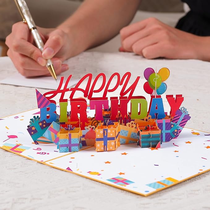 Paper Love Happy Birthday Pop Up Card, For Adults and Kids - 5" x 7" Cover - Includes Envelope and Note Tag (Happy Birthday)