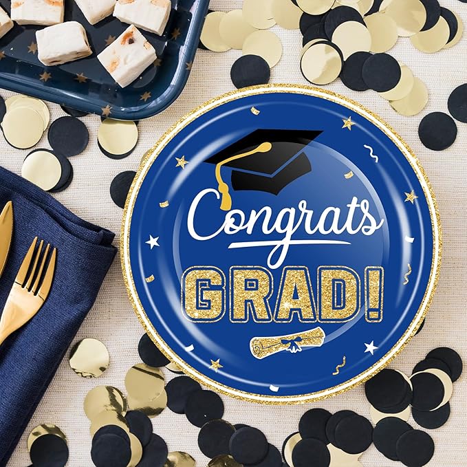 320 Pcs Graduation Table Decorations Party Supplies - Blue Gold Graduation Plates and Napkins Class of 2026 Disposable Dinnerware Set for College High School Congrats Grad Party Favors, Serve 80