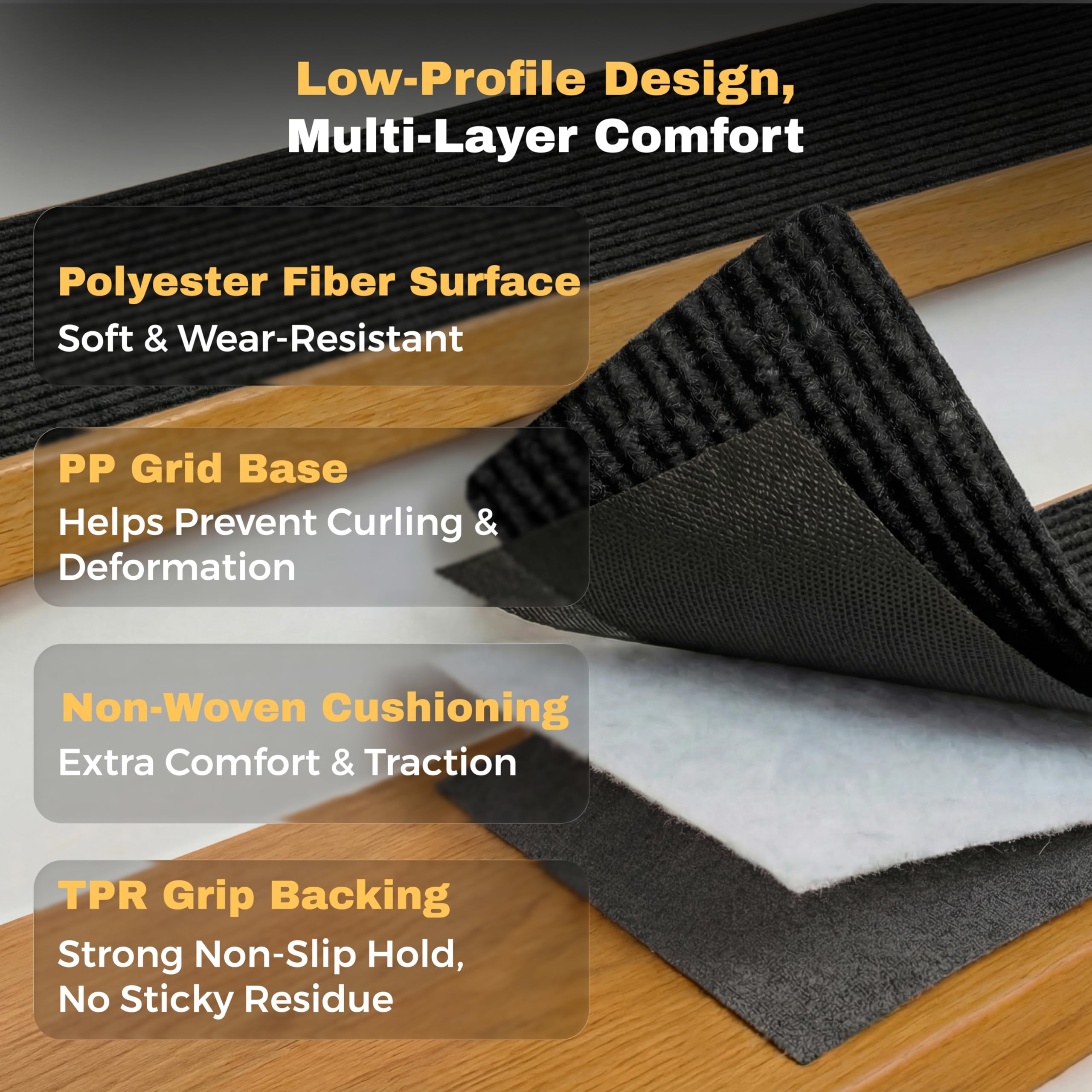 MBIGM Carpet Stair Treads for Wooden Steps, Black, 8 x 30 in, 15 Pack