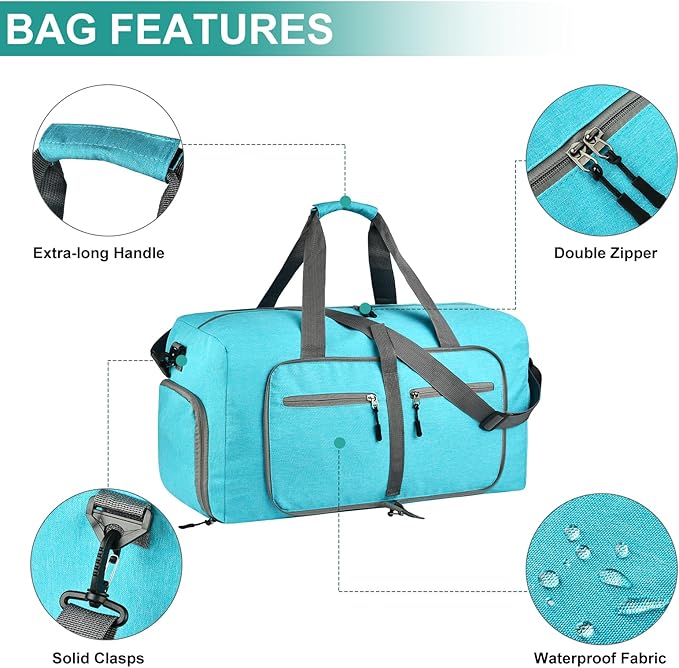 Dimayar 115L Travel Duffle Bag for Men Women - Foldable Duffel Bag with Shoes Compartment - Overnight Bags Waterproof & Tear Resistant(Mint Green)