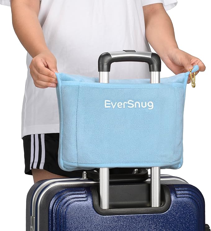 EverSnug Travel Blanket and Pillow - Ultra-Soft, Compact & Lightweight, 65x40 Inches, with Carry Case, Luggage Sleeve & Backpack Clip for Airplane Comfort (Ice Blue)