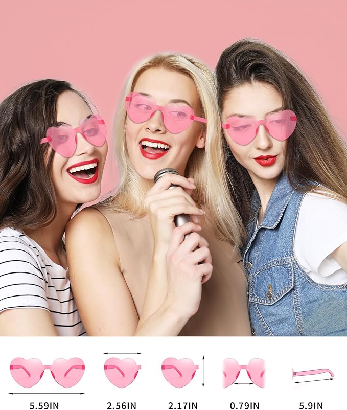 20 Pairs Heart Sunglasses for Women Bulk Transparent Pink Heart Shaped Sunglasses Bachelorette Party Glasses Fun Glasses for Party Favor to Add A Splash of Fun And Style