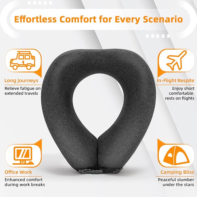 Neck Pillow Airplane Travel Set - Pure Memory Foam Travel Neck Pillow, Plane Pillow for Long Flights Essentials, Sleeping with 3D Contoured Eye Mask, Earplugs, Portable Bag (Darkgray-M)