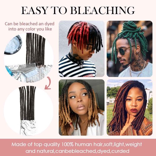LANWIUKU Loc Extensions Human Hair 16 Inch 30 Strands 0.6cm Width Dreadlock Extensions Human Hair for Women Men Kids Full Handmade Permanent Locs Can Be Dyed and Bleached