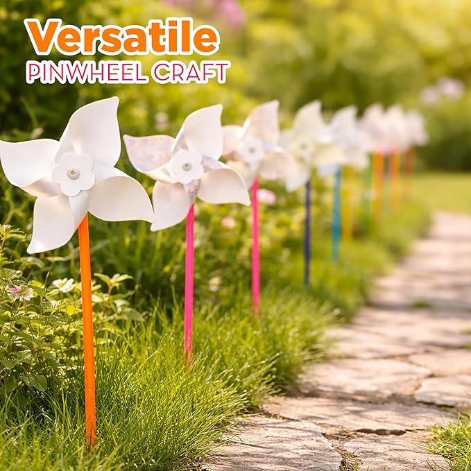 4E's Novelty 24 Pack DIY Pinwheels Craft for Kids, Bulk Summer Pinwheel Craft Kit, Color Your Own Paper Windmill for Pinwheels for Kids Bulk Spring Craft for Kids Easter Art Games