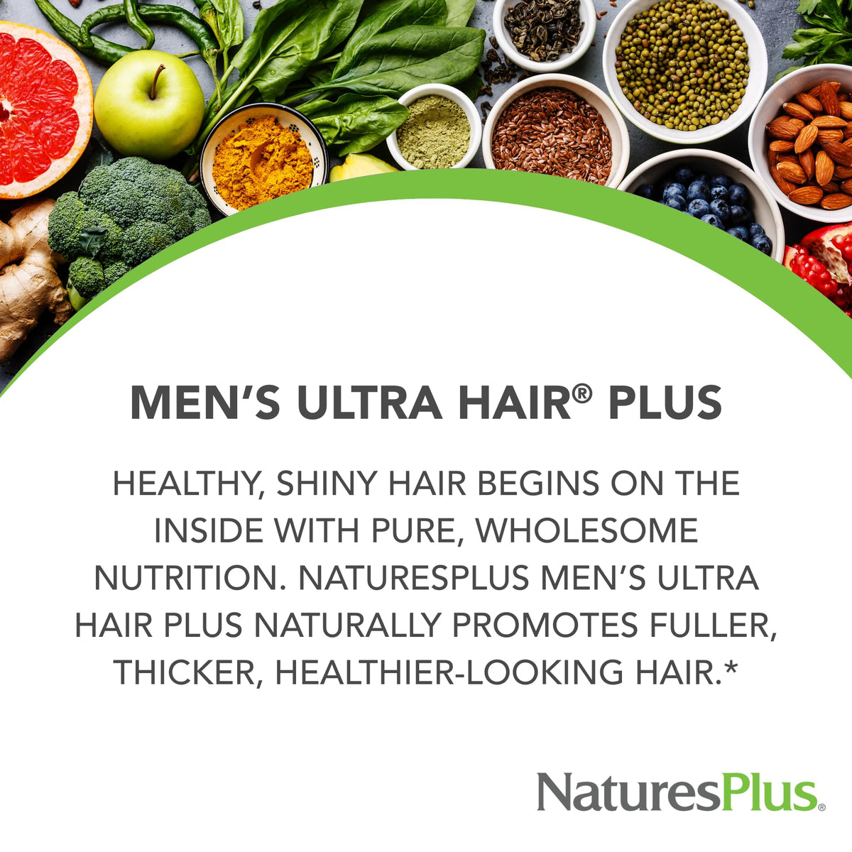 NaturesPlus Men's Ultra Hair Plus, Sustained Release - 60 Tablets - All-Natural Hair Growth Supplement for Men - Promotes Fuller, Healthier Hair - Gluten-Free - 30 Servings