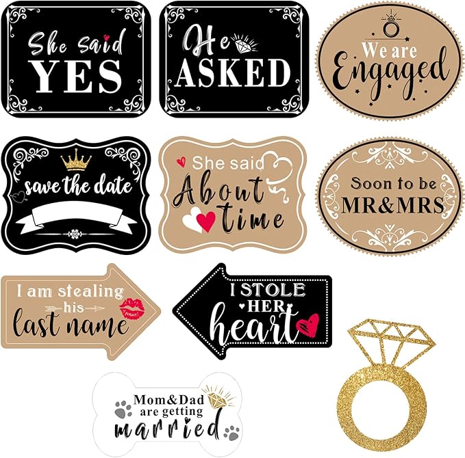 Blulu 10 Pieces She Said Yes Sign Engagement Photo Props Engagement Announcement Photo Prop Kit Signs Cardboard for Wedding Party