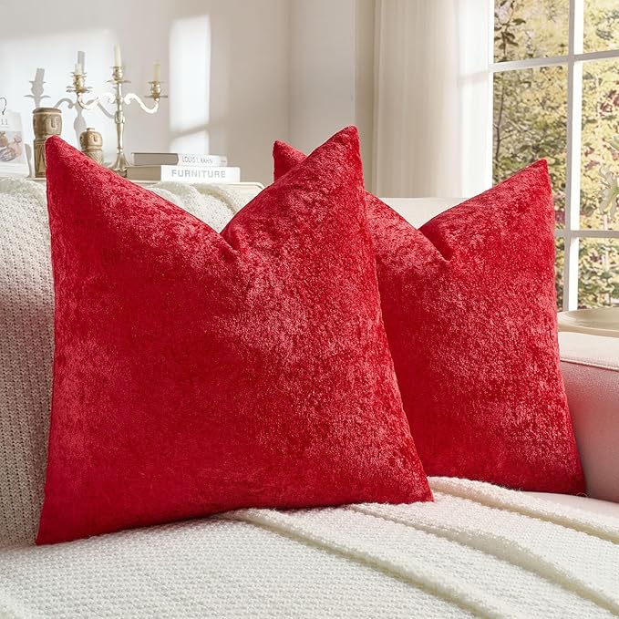 FUTEI Christmas Red Flannel Throw Pillow Covers 22x22 Inch Set of 2,Soft Dimensional TextuChristmas Red Cushion Cases,Modern Home Decor for Couch Living Room