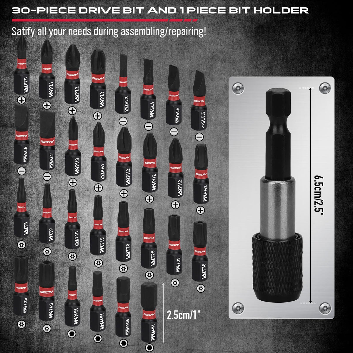 64-Piece 1/4" Drive Impact Socket Wrench Driver-Bits Set, Cr-V Metric&SAE Deep and Shallow Socket Set, S2 Power Bits with Quick-Release Ratchet Handle, Universal Joint, Bit Holder, Power Drill Adapter