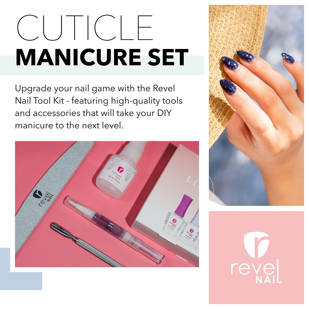 Revel Nail Tool Kit - Dip Powder and Gel Polish Nail Kit, With Cuticle Pusher, Nail File, Buffer, Powder Brush and Nail Clipper Case, Manicure Set
