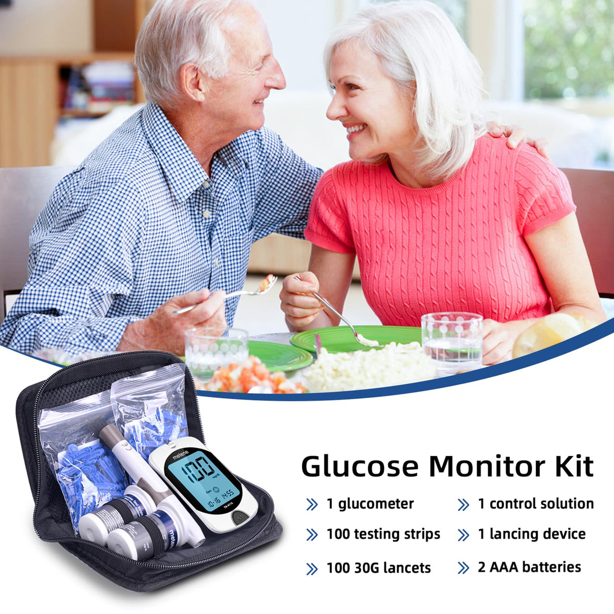 Metene TD-4116 Blood Glucose Monitor Kit, 100 Glucometer Strips, No Coding