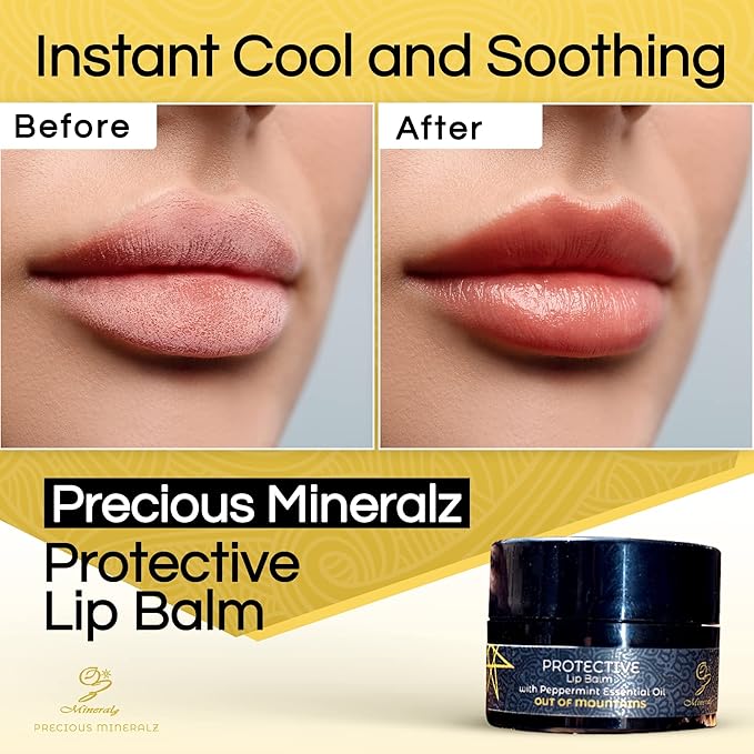 Protective Lip Balm with Peppermint Essential Oil, Natural Lip Balm with Vitamin E & C, Soothing Sore Lips, Anti-Oxidants for Healthy Lips