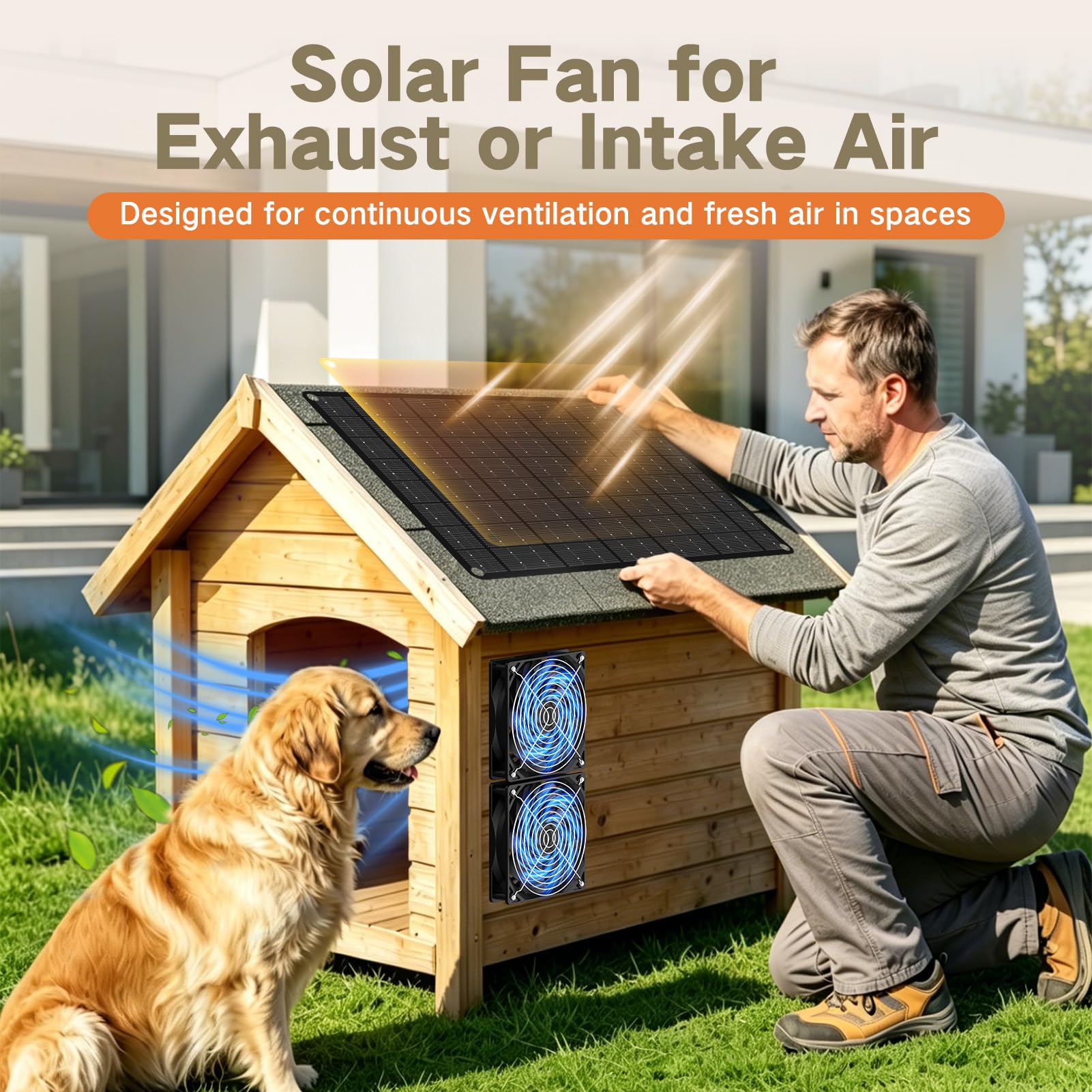 WECOOL Solar Exhaust Fan, 15W Dual Exhaust & Intake Ventilation Fan
