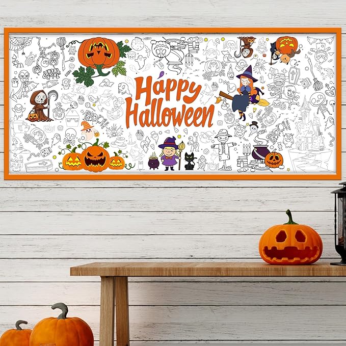 Tbsone Halloween Coloring Tablecloth Poster for Kids – 72 * 30 Inch Giant Coloring Table Cloth for Halloween Crafts Activities, Fun DIY Art Supplies for Parties & Family School Games