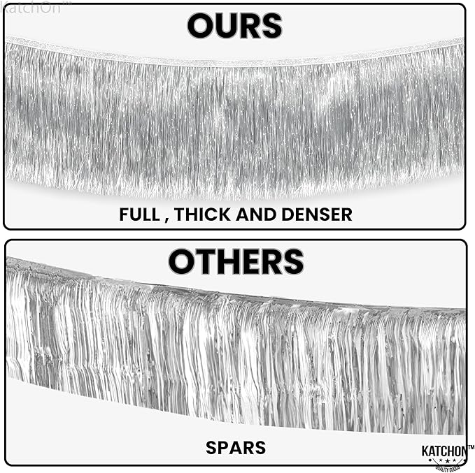 KatchOn, Silver Fringe Banner - 6.5 Feet, Pack of 2 | Fringe Garland for Birthday Decorations | Silver Banner for Bachelorette Party Decor | Tinsel Garland for Graduation Decorations 2026, Prom Decor