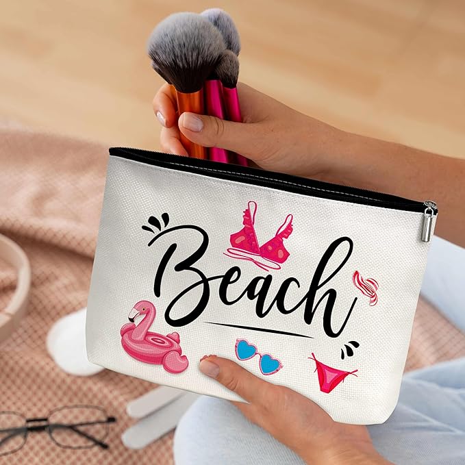 Summer Cosmetic Bag, Cruise Gift Makeup Bag with Zipper for Toiletry Bag Accessories, Beach Lover Gifts for Women Girls Birthday- B09