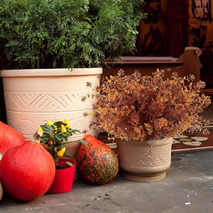 RECUTMS Faux Mums Plants,Artificial Flowers for Outside Artificial Fall Flowers, Fake Outdoor UV Resistant Autumn Plants for Home Kitchen Christmas Festival Thanksgiving Autumns Decoration(Brown)