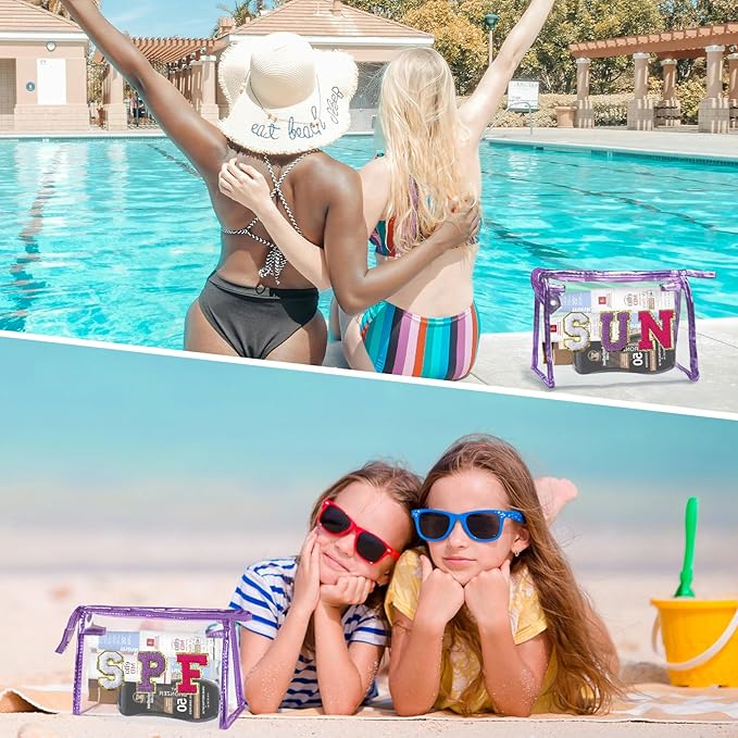 COSHAYSOO Sunscreen Bag Clear Makeup Toiletry Pouch Beach Vacation Essentials for Women Teen Girls Trip Gifts Summer Pool Travel Must Have Accessories Waterproof Stuff