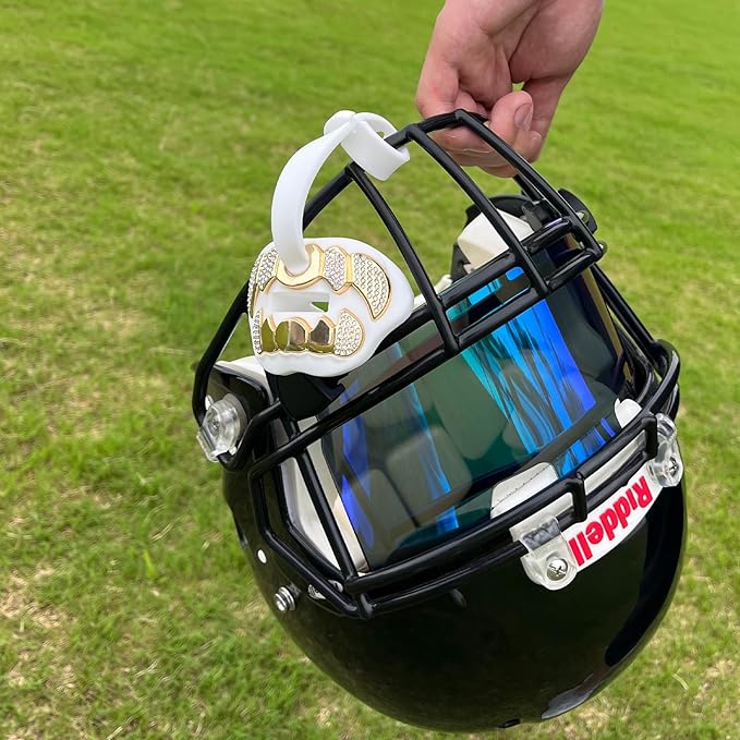 LeCool Football Mouth Guard with Connected Strap- 3D Beast Chrome Adult and Youth Mouth Guard-Mouth Piece for Sports for Maximum Air Flow and Teeth Protection
