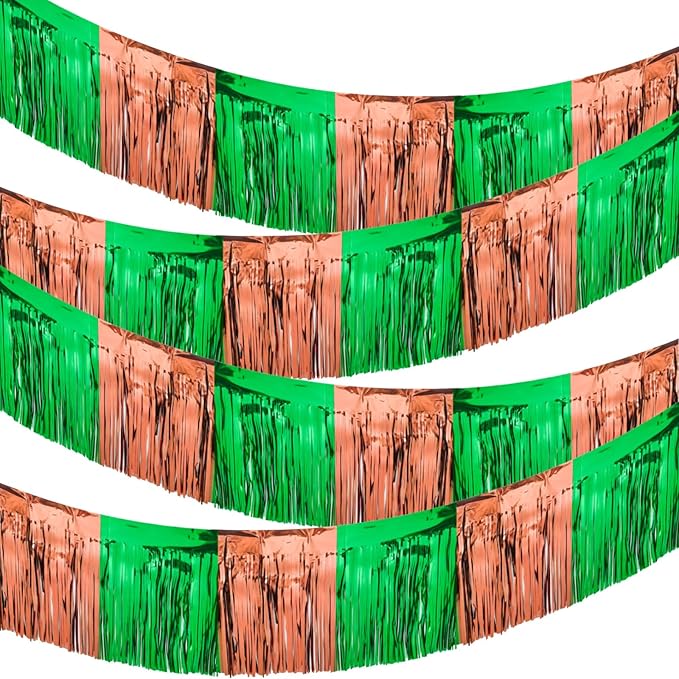 4 Packs 10 Feet Long Foil Fringe Football Parade Float Decorations for Trailer Superbowl Tinsel Garland Tinsel Green Brown Homecoming Metallic Car Streamers Super Ball Party Hanging Banner Backdrop