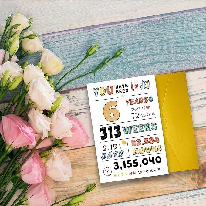 Cute 6th Birthday Card for Girls Boys, Ideal 6th Birthday Gift from Mom Dad, Six Years Old Birthday Card Gift For Son Daughter Children, Unique 6th Birthday Decorations for Grandson Granddaughter