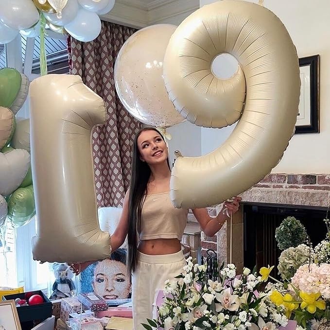 Biapian 40 Inch Cream Number 16 Balloon, 16th Birthday Balloons, Big Digital 16 or 61 Beige White Giant 16 Foil Balloon Helium for 61st 16th Birthday Decorations Anniversary Baby Shower Party Supplies