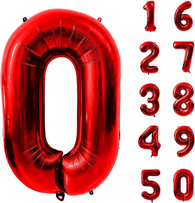 40 Inch Red Number 0 Balloon Large Red Foil Balloon Red 0 Balloons Mylar Helium Balloon for Birthday Party Decorations Girls Boys Baby Shower Wedding Anniversary Decoration