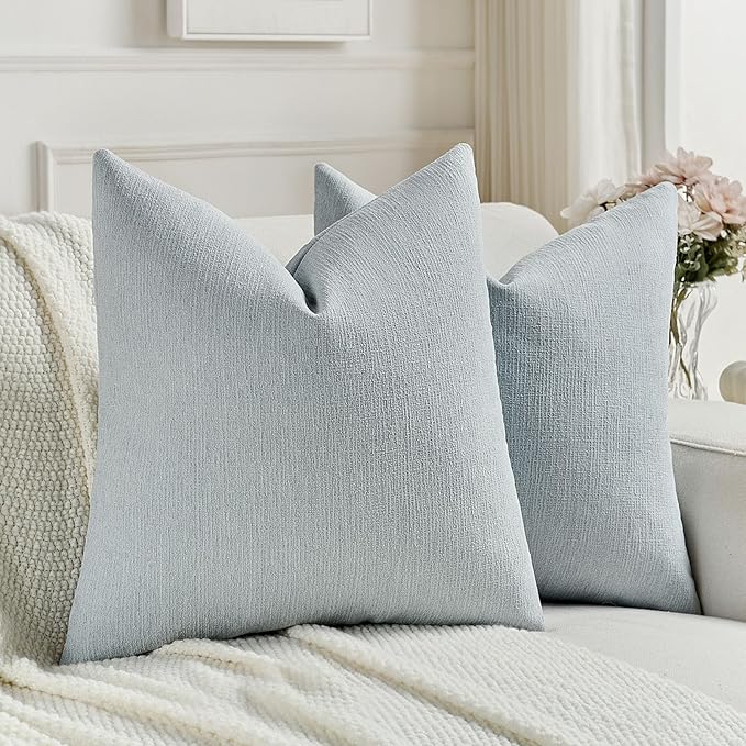 FUTEI Dusty Blue Chenille Decorative Throw Pillow Covers 26x26 Inch Set of 2,Soft Cozy Faux Linen Textured Euro Pillow Shams,Farmhouse Home Decor for Couch Living Room